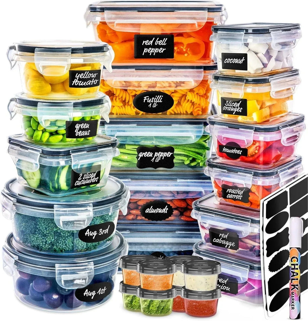 2Pack 1860ml/ 63oz Large Glass Storage Containers with Lids, Meal Prep Food Container Set with Snap Airtight Lid for Baking, Microwave, Oven, Leak Proof, for Freezer, Dishwasher, Grey