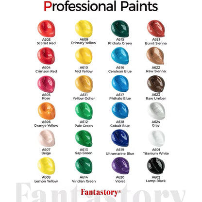 Acrylic Paint Set - 24 Classic Colors (2oz), Craft Paint Kit with 12 Brushes