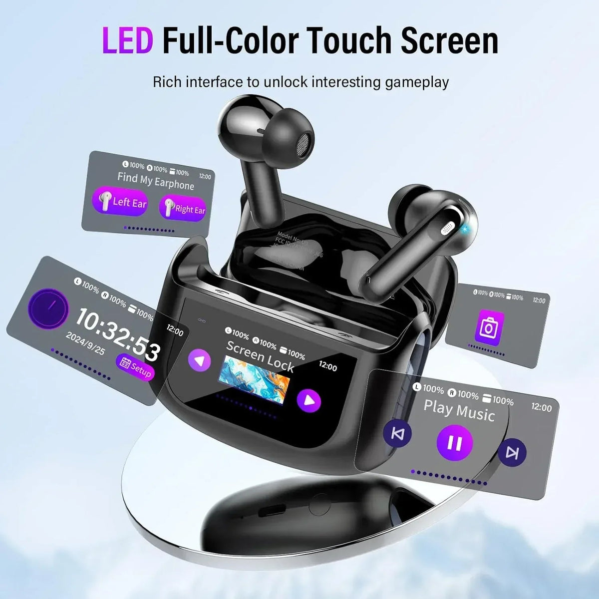 Touch Screen Wireless Earbuds, Bluetooth 5.4 Ear Buds with Multifunctional with ENC Noise Cancelling MicClear Calls Earphones, 48H Bass Stereo Headphones, IP7 Waterproof Headphones for Workout