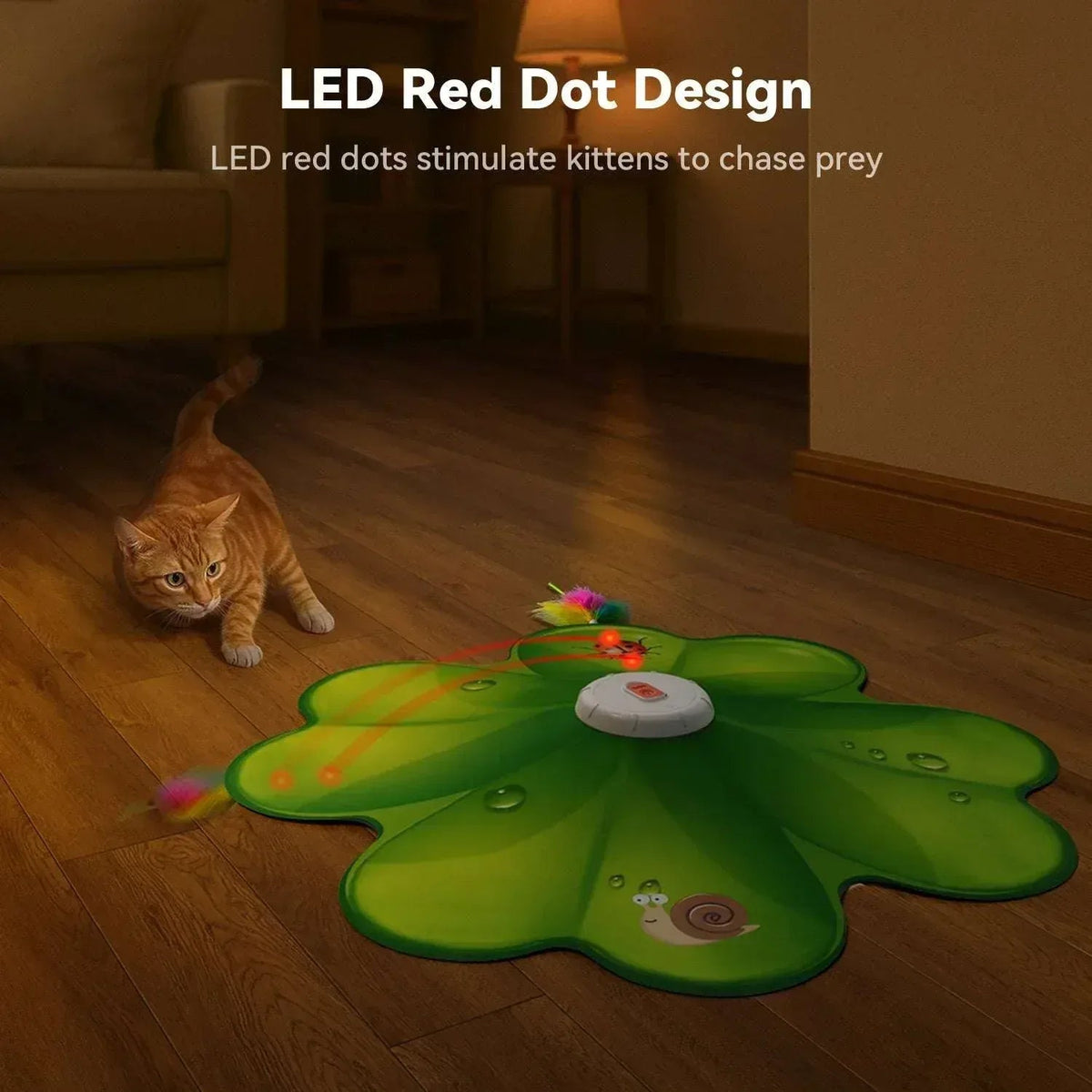 FeelNeedy 2 in 1 Interactive Cat Toys for Indoor Cats, Automatic Rechargeable Hide and Seek Cat Toy with Moving Concealed Feathers and Red Dot for Cats and Kittens Self Playing