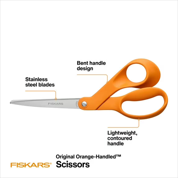 Fiskars 8 Inch Original, Orange Handled Scissors for Adults