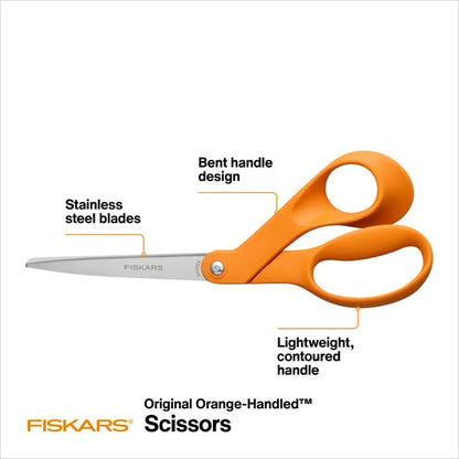 Fiskars 8 Inch Original, Orange Handled Scissors for Adults