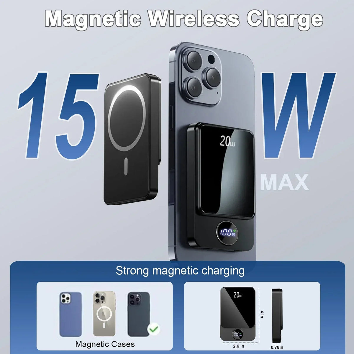 Magnetic Wireless Portable Charger, 10000mAh Power Bank with PD20w Fast Charging, USB C in&Out Battery Pack, Compatible with Mag-Safe for iPhone 17/16/15/14/13 Series, Samsung, Android, and More