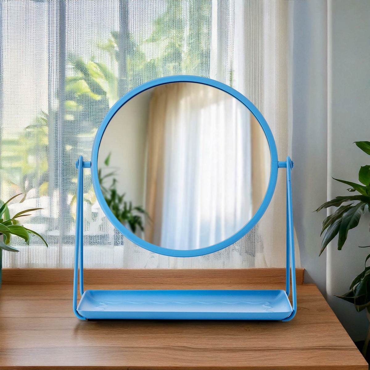 Mainstays by Becky G. & Alejandra 9.65" Round Tabletop Mirror with Metal Tray, Blue