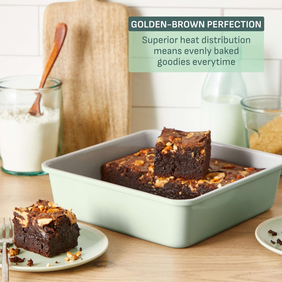T-fal Stackable Ceramic Bakeware, 5 Piece Nonstick Bakeware Set, Mint Green, Oven Safe 450°F