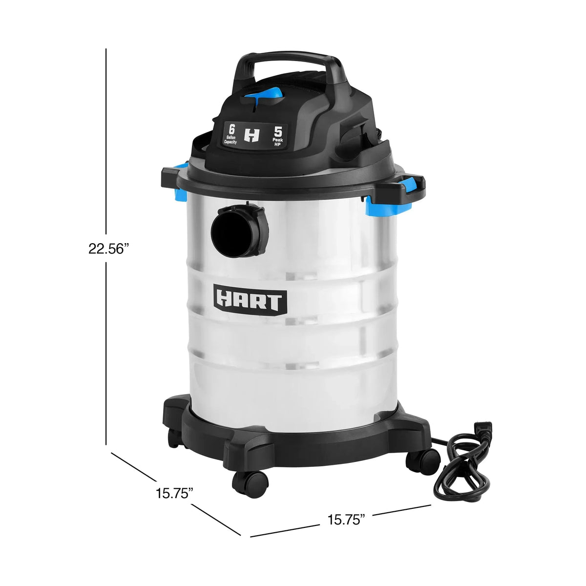 Hart 6 gallon 5 peak HP stainless steel wet/dry vacuum with bonus car cleaning kit, new