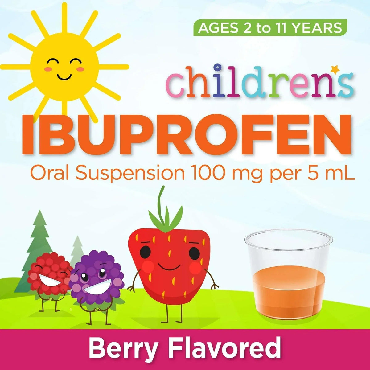 Equate Children’s Ibuprofen Oral Suspension, 100 mg/5 mL, Berry Flavor, Ages 2 to 11 Years, 8 fl oz