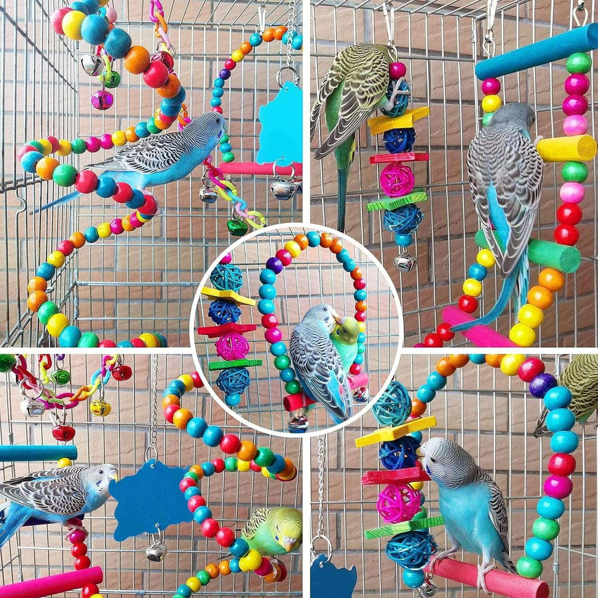 6 PCS Bird Toys Parakeet Toys,Dinosam Colorful Parrot Toy for Small Parakeets Cockatiels Conures Finches Swing Chewing Hanging Bell Cage Hammock Toy