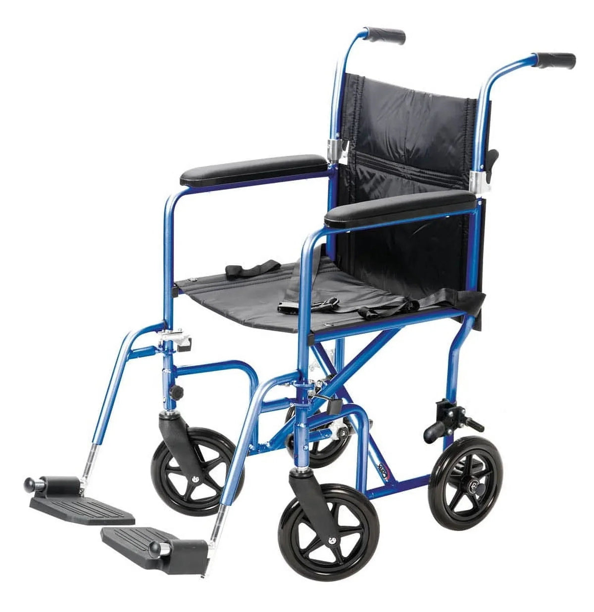 Carex Steel Transport Chair with 19" Seat, Swing-Away Footrests, Blue, 300 lb Weight Capacity