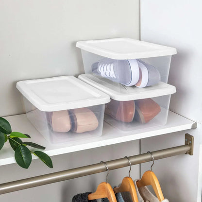 Sterilite Set of (10) 6 Quart Storage Boxes, Clear Plastic Storage Bin with Snap-On Lid, White