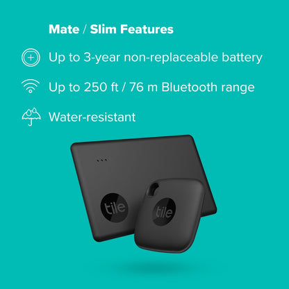 Tile Starter Pack (2022) 2-Pack (Mate/Slim). Bluetooth Tracker, Item Locator & Finder for Keys, Wallets & More; Easily Find All Your Things.