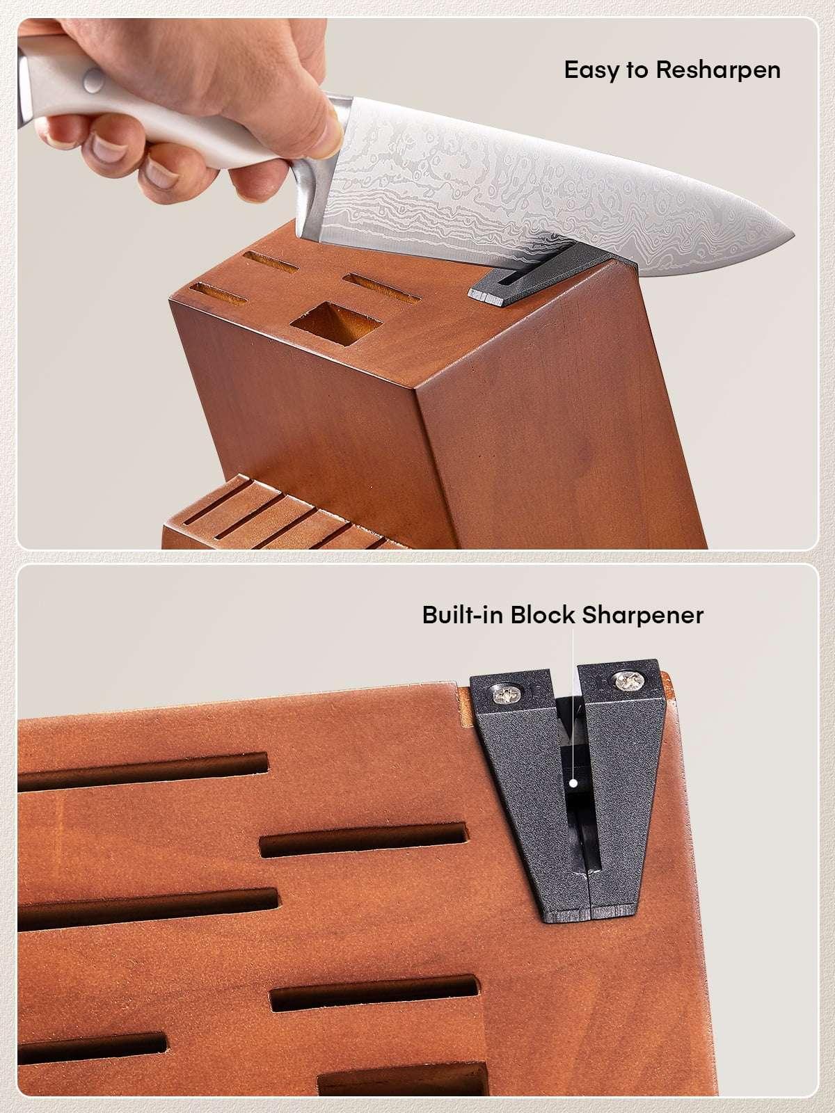D.Perlla Knife Set, 14 Pcs Kitchen Knives Set with Built-in Sharpener, Stainless Steel Knife Set with Block