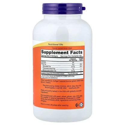 NOW Foods, Pumpkin Seed Oil, 100 Softgels (1,000 mg per Softgel)