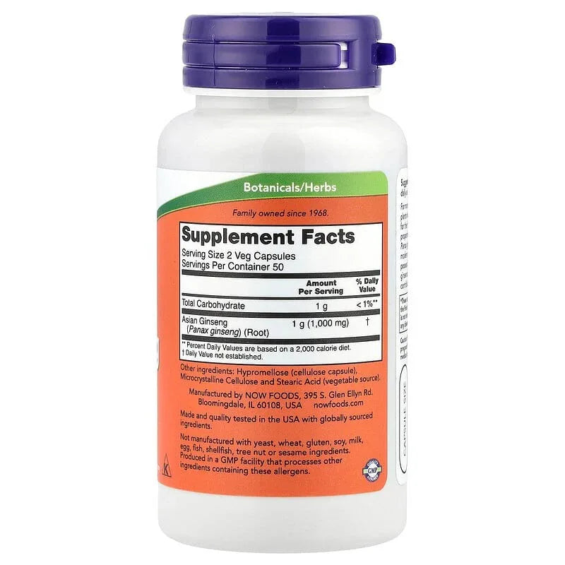 NOW Foods, Panax Ginseng , 500 mg, Veg Capsules