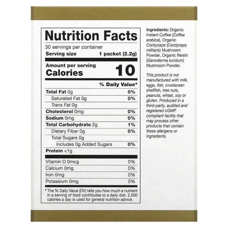 California Gold Nutrition, CafeCeps, Certified Organic Instant Coffee with Full-Spectrum, Organic Cordyceps and Reishi Mushroom Powder, 3.5 oz (100 g)