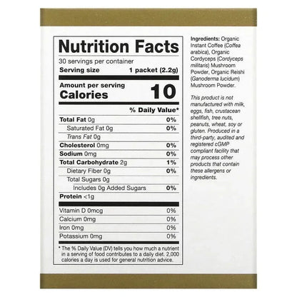 California Gold Nutrition, CafeCeps, Certified Organic Instant Coffee with Full-Spectrum, Organic Cordyceps and Reishi Mushroom Powder, 3.5 oz (100 g)