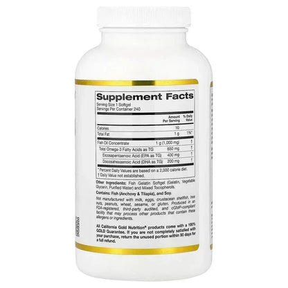 California Gold Nutrition, Omega-3 Fish Oil, Vivomega Triglyceride, 1,000 mg, Fish Gelatin Softgels