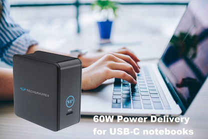 Techsmarter 60W USB-C PD Fast Charging Wall Charger for iPhone 14, 13, 12, 11, XS, X, XR, iPad Air/Pro, MacBook Air/PRo, Samsung S22, S21, S20, S10, S9, Motorola, HTC, LG, Chromebook, Dell, Lenovo