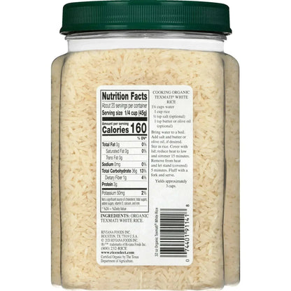 RiceSelect Organic Texmati White Rice, American-Style Basmati Rice, 2 lb Jar