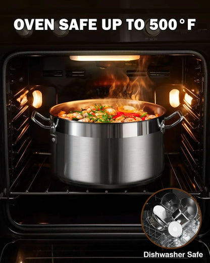 Cooks Standard Stainless Steel Dutch Oven Casserole Pot with Lid, 6-Quart Professional 18/10 Stainless Steel Stock Pot, Casuelas de Acero Inoxidables