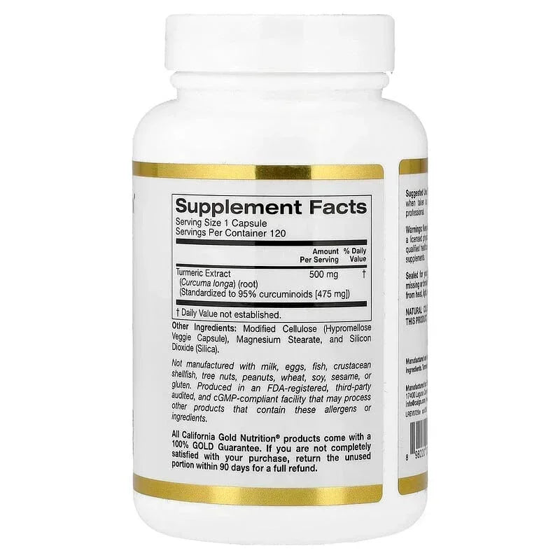 California Gold Nutrition, Turmeric Curcumin, 500 mg, 120 Veggie Capsules