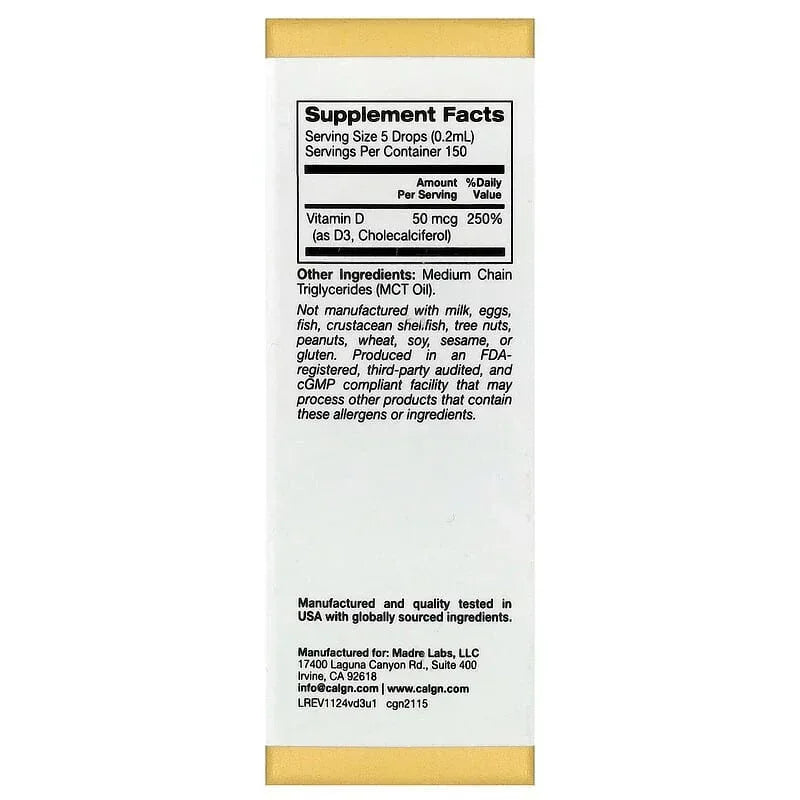 California Gold Nutrition, Vitamin D3, 50 mcg (2,000 IU), 1 fl oz (30 ml)