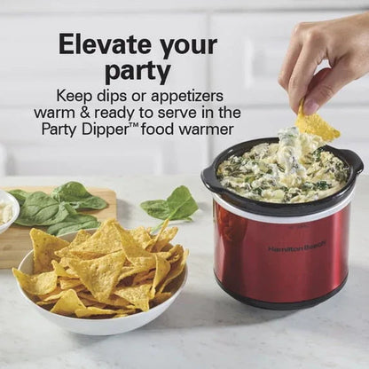 Hamilton Beach 7 Qt Programmable Slow Cooker, Stoneware Crock with Removable Pot, Includes Party Dipper Food Warmer, Red