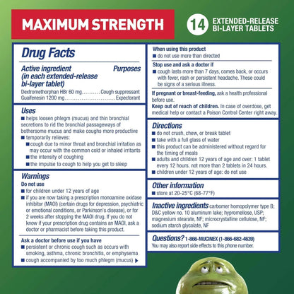 Mucinex DM 12-Hour Expectorant & Cough Medicine Tablets, 14 Count