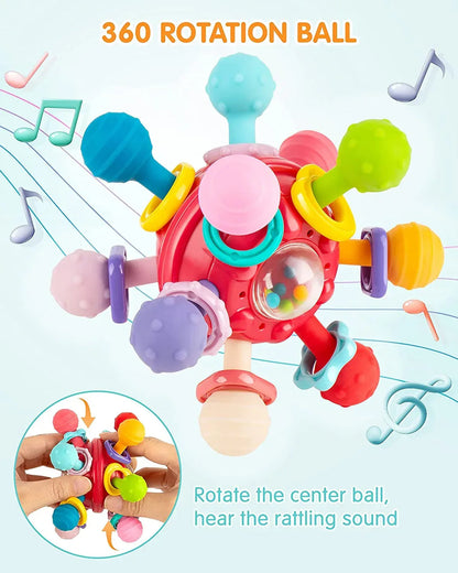 Vanmor Baby Toys Sensory Teething Balls, Baby Teething Toys for Babies 6-12 Months, Baby Teether Rattle Chew Toys, Grasping Activities Infant Toys for 12-18 Months Baby Girl Boys Gift (Red)