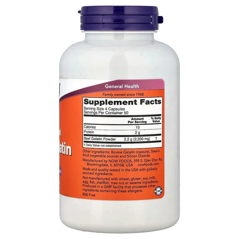 NOW Foods, Hydrolyzed Beef Gelatin, 200 Capsules (550 mg per Capsules)