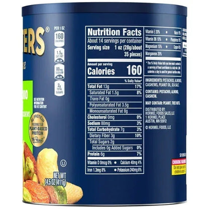 PLANTERS Deluxe Pistachio Mix, Party Snacks, Plant Based Protein, 14.5 oz Steel Can