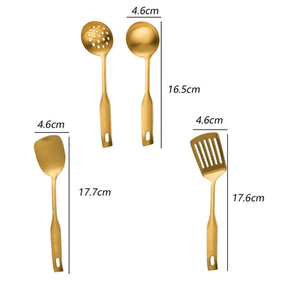 Wok Spatula and Ladle, Skimmer Spoon, Slotted Spatula - 304 Stainless Steel Kitchen Utensils Set, 4-Pieces Cooking Tools,Wok Accessoriesgolden