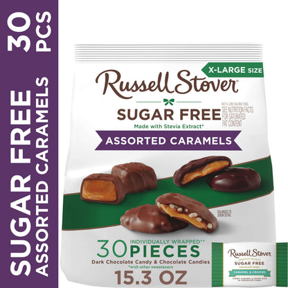 RUSSELL STOVER Sugar Free Assorted Caramels in Chocolate Candy, 15.3 oz. bag
