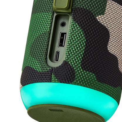 onn Large Rugged Speaker with Bluetooth Wireless Technology and LED Lighting, Camo