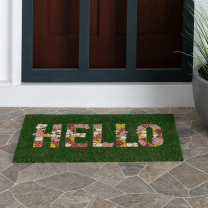 Mainstays Hello Flower Garden Outdoor Coir Doormat, 18"x30"
