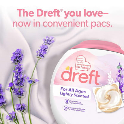 Dreft Baby Laundry Detergent XL Pacs, Sensitive Skin, Hypoallergenic, Lightly Scented Lavender, 25 Count