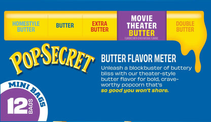 Pop Secret Microwave Popcorn, Movie Theater Butter Flavor, 1.75 oz Mini Bags, 12 Ct