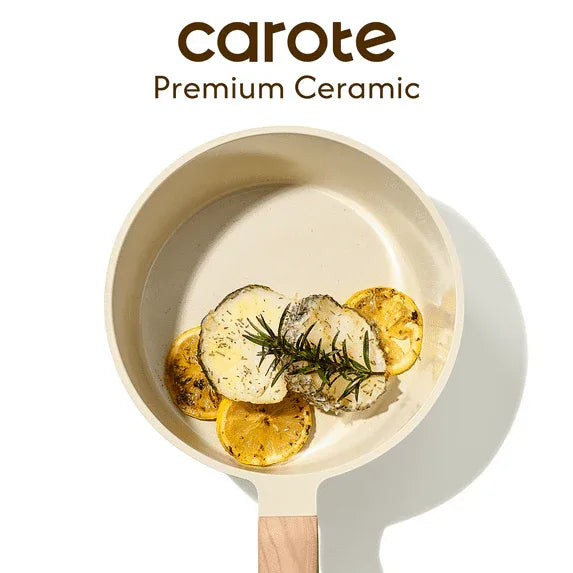 Carote 1.6QT & 3QT Ceramic Nonstick Saucepan Set with Lids, Small Cooking Pot, Induction Compatible, Oatmeal