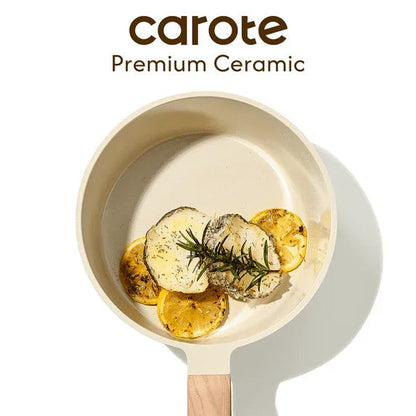 Carote 1.6QT & 3QT Ceramic Nonstick Saucepan Set with Lids, Small Cooking Pot, Induction Compatible, Oatmeal