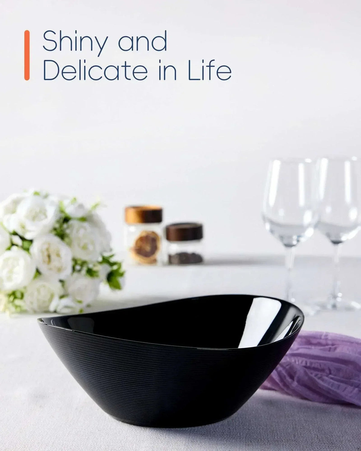 LaGlint 66 OZ Large Salad Bowl Set of 2, Opal Glass 10 inch Lightweight Serving Dishes for Salad, Fruit, Kitchen Microwave & Dishwasher Safe, Oval Shape Black