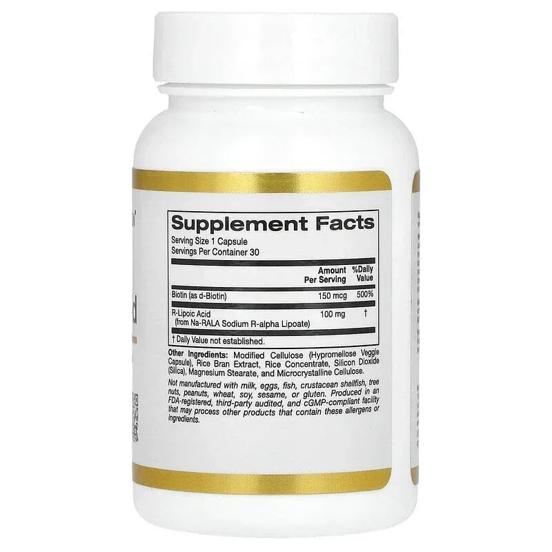 California Gold Nutrition, Stabilized R-Lipoic Acid with Biotin