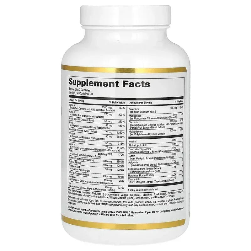 California Gold Nutrition, Multivitamin and Mineral with Methyl B12, Vitamin C, L-MethylFolate and Bio-Quercetin, Two-A-Day