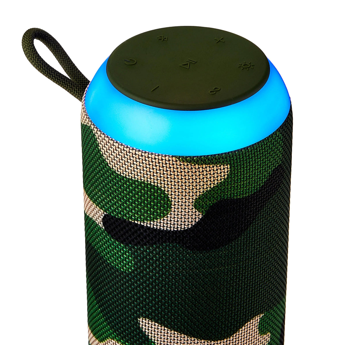 onn Large Rugged Speaker with Bluetooth Wireless Technology and LED Lighting, Camo