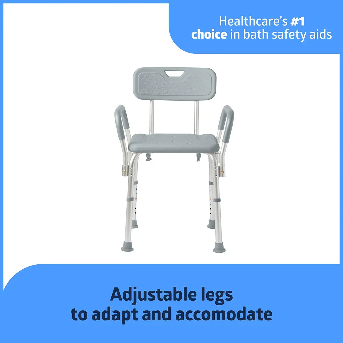 Medline Bath Chair and Shower Chair with Back and Armrests for Elderly, 13.5-In Seat, 350 lb Weight Capacity, Gray