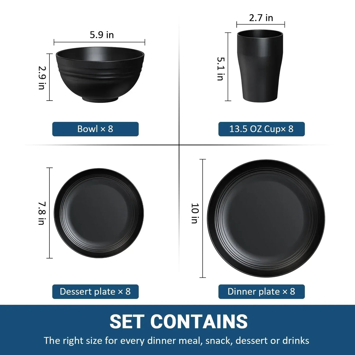 TINANA Wheat Straw Dinnerware Sets, Service for 8, 32 PCS Unbreakable Dinnerware,Microwave Dishwasher Safe