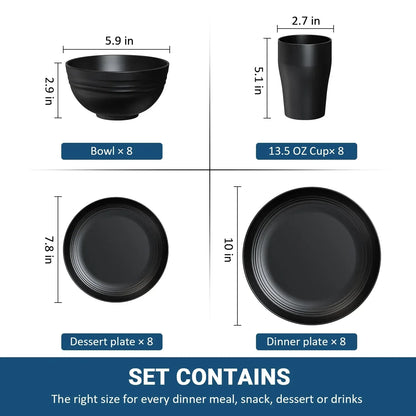 TINANA Wheat Straw Dinnerware Sets, Service for 8, 32 PCS Unbreakable Dinnerware,Microwave Dishwasher Safe