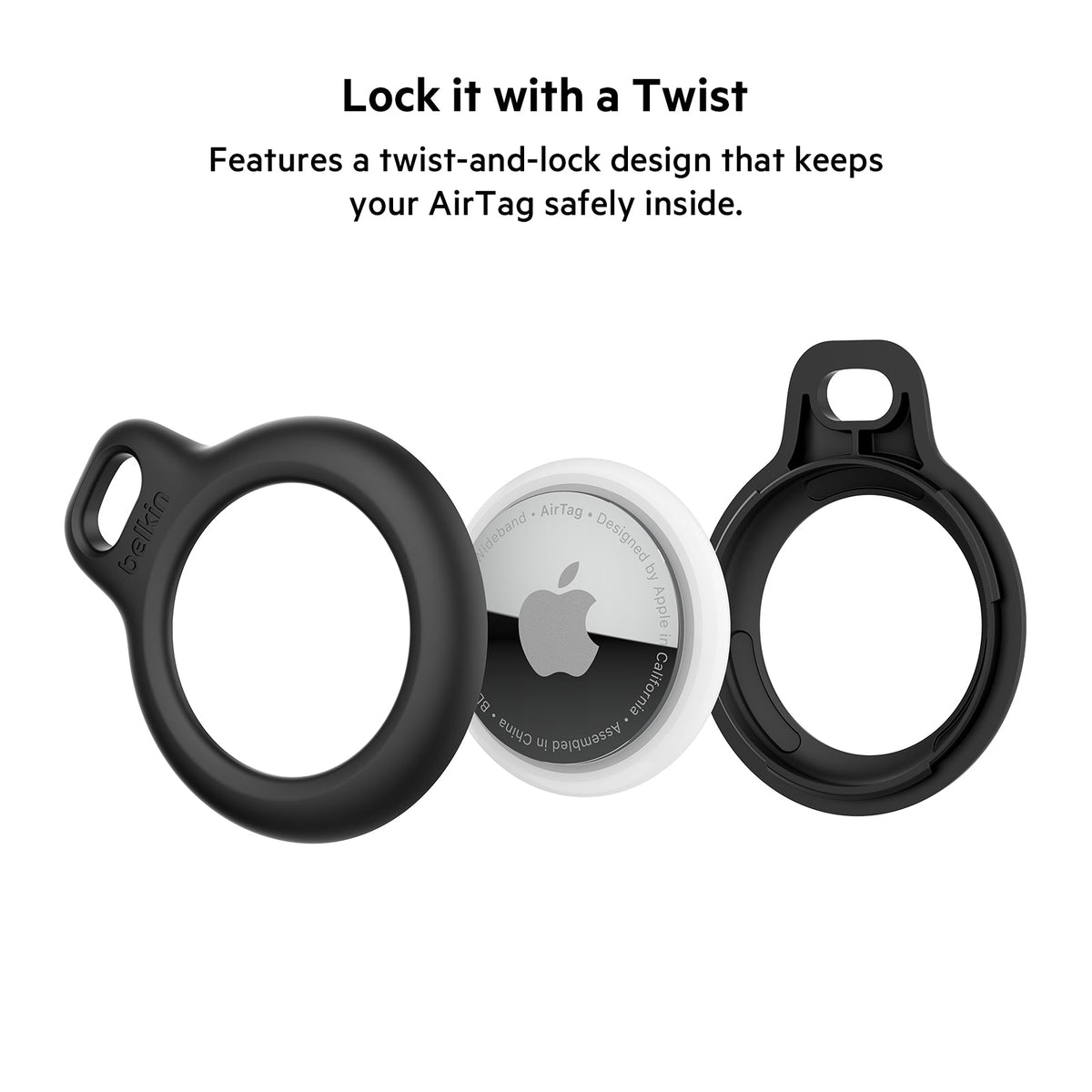 Belkin Apple AirTag Secure Holder with Key Ring Cases 4-Pack Black