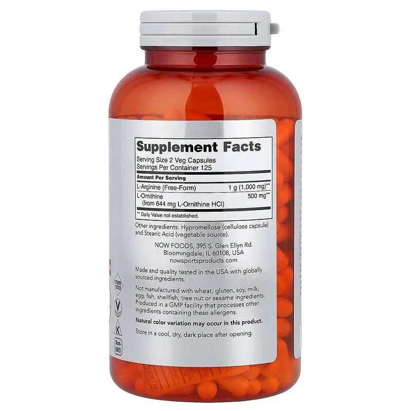 NOW Foods, Sports, Arginine & Ornithine, 100 Veg Capsules