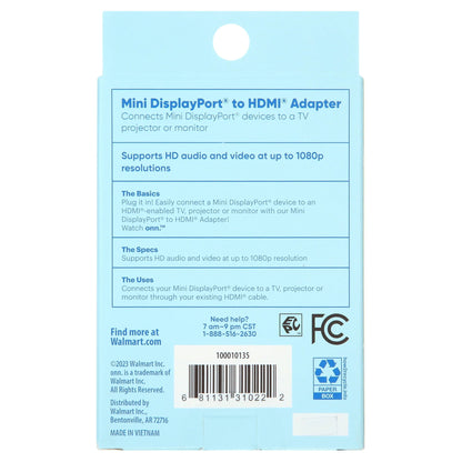 ONN. Mini DisplayPort to HDMI Female Adapter, White Color