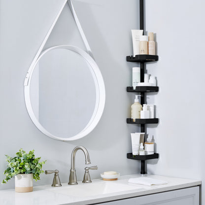 Bath Bliss 4 Shelf Tension Plastic Corner Shower Organizer Caddy in Matte Black